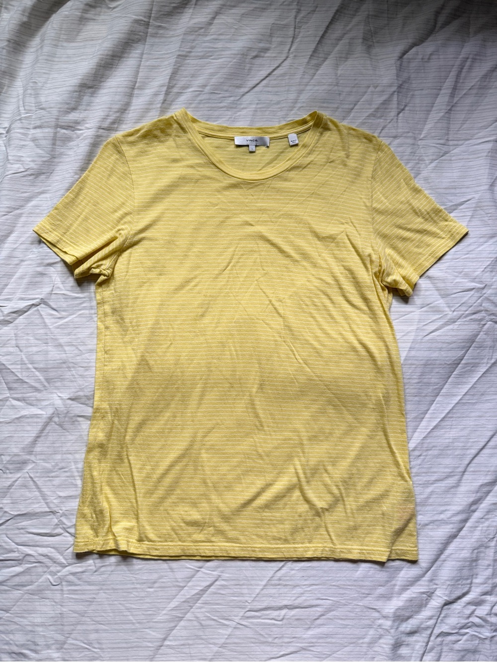 $85 Vince skinny stripe yellow cotton tee shirt size large